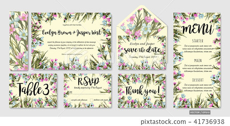Wedding invitation frame set; blue wax flowers 41736938