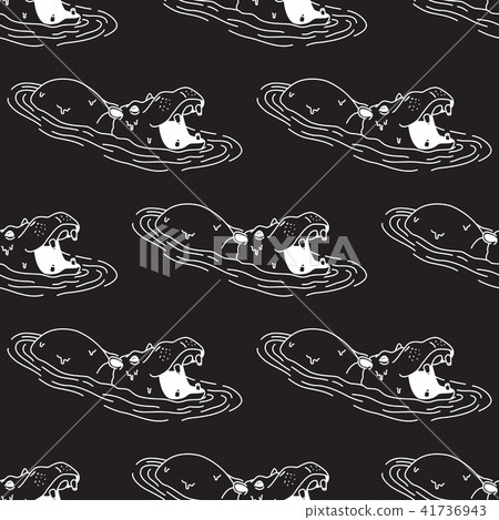 hippopotamus Hippo Seamless Pattern Vector black hippopotamus Hippo Seamless Pattern Vector black 41736943