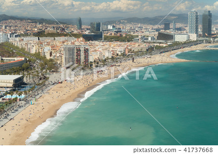 Aerial view of beach at Barcelona, Spain. Aerial view of beach at Barcelona, Spain. 41737668