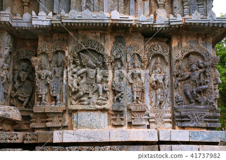 Ornate bas relieif and sculptures of Hindu deities 41737982