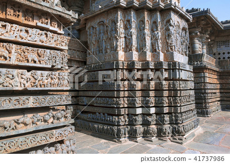 Ornate wall panel relief, Hoysaleshwara temple Ornate wall panel relief, Hoysaleshwara temple 41737986