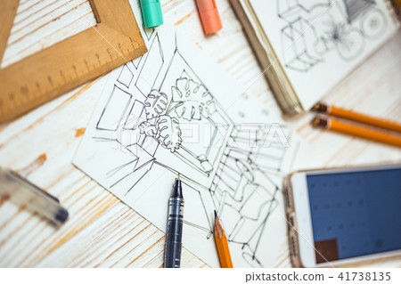 designer makes a sketch of the interior 41738135