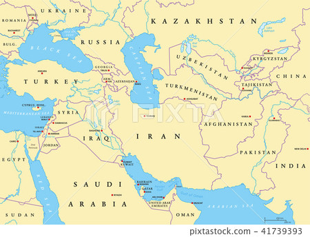 Southwest Asia On Map Southwest Asia Political Map - Stock Illustration [41739393] - Pixta