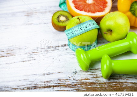 Food for  diet and dumbbells 41739421