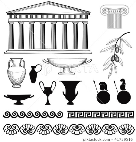 Travel Greece icon set. Athens landmark, ornament-插圖素材 [41739516] - PIXTA圖庫