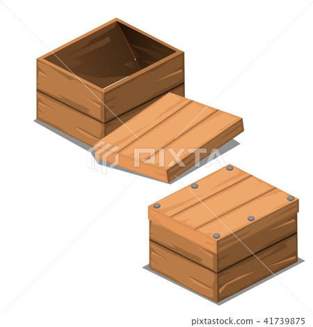 A set of wooden boxes with lids isolated on white background. Vector cartoon close-up illustration. 41739875