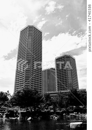 Tower apartment with lush surroundings (monochrome) Tower apartment with lush surroundings (monochrome) 41740386