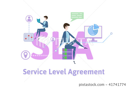 SLA, Service Level Agreement. Concept table with keywords, letters and icons. Colored flat vector 41741774