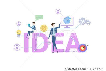 IDEA. Concept table with keywords, letters and icons. Colored flat vector illustration on white 41741775