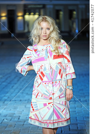 Young Beauty Famous Woman In Red Dress Outdoor 41742077