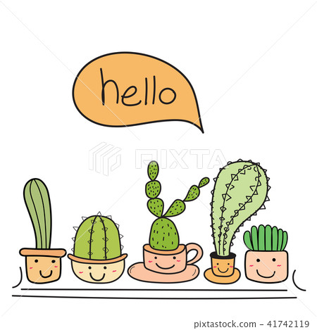 Cute cactus with happy face say hello. Cute cactus with happy face say hello. 41742119