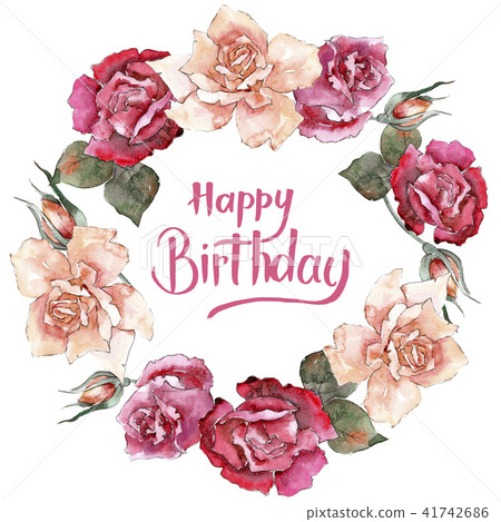 Colorful roses. Floral botanical flower. Frame border ornament square. 41742686