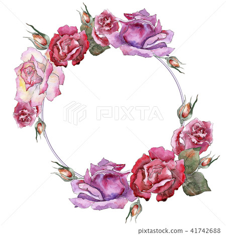 Colorful roses. Floral botanical flower. Frame border ornament square. 41742688