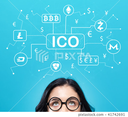 Cryptocurrency ICO theme with young woman Cryptocurrency ICO theme with young woman 41742691