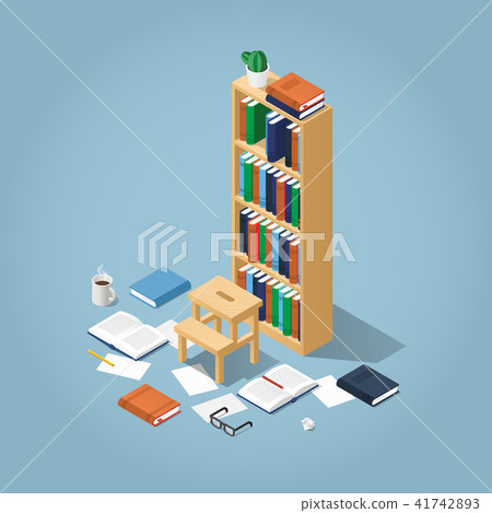 Isometric Library Bookcase Illustration Isometric Library Bookcase Illustration 41742893