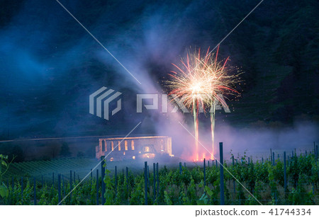 Fireworks at Bremm at Moselle Germany Europe Fireworks at Bremm at Moselle Germany Europe 41744334