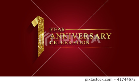 1 year anniversary ribbon gold foil. - Stock Illustration [41744672 ...