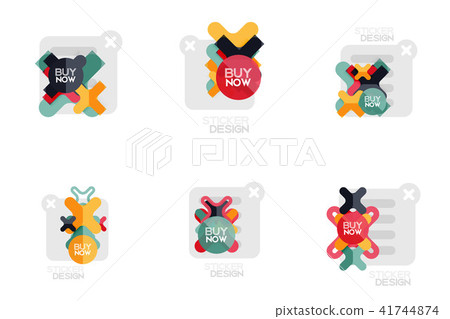 Set of flat design geometric stickers and labels, price tags, offer promotion badges, icon designs Set of flat design geometric stickers and labels, price tags, offer promotion badges, icon designs 41744874