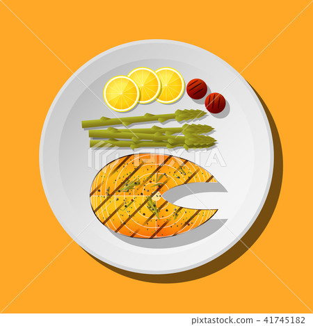 Grilled salmon steak with vegetables and spices Grilled salmon steak with vegetables and spices 41745182
