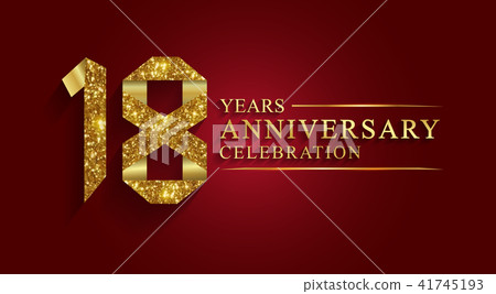 18 years anniversary ribbon golden number.  41745193