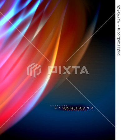 Neon glowing wave, magic energy and light motion background. Vector wallpaper template 41745426