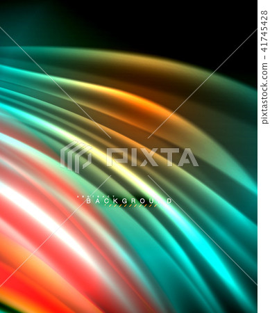 Neon glowing wave, magic energy and light motion background. Vector wallpaper template 41745428