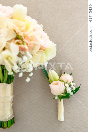 Beautiful bride with bouquet before wedding ceremony 41745429
