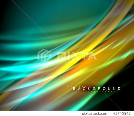 Neon glowing wave, magic energy and light motion background. Vector wallpaper template 41745542