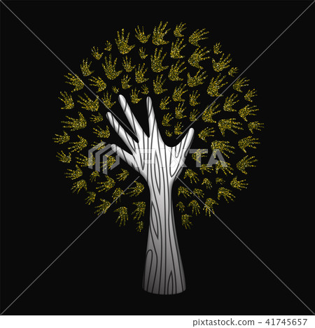Gold glitter hand tree for nature help concept 41745657