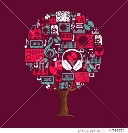 Music tree concept with party dj icon set Music tree concept with party dj icon set 41745751