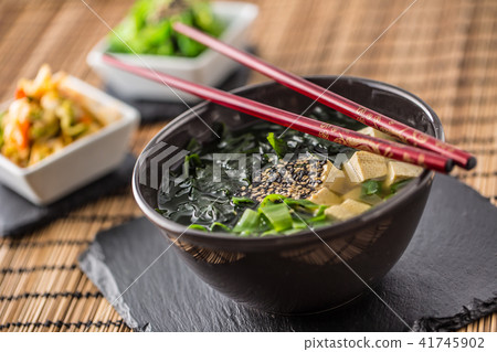 Traditional japanese soup Miso with tofu seaweed Traditional japanese soup Miso with tofu seaweed 41745902