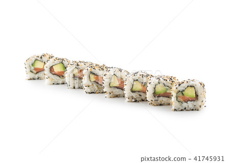 Portion of sushi uramaki isolated on white Portion of sushi uramaki isolated on white 41745931