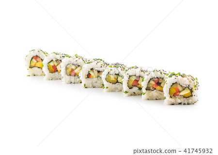 Portion of sushi uramaki isolated on white Portion of sushi uramaki isolated on white 41745932
