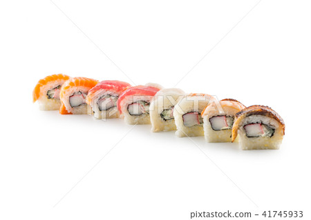 Portion of sushi uramaki isolated on white 41745933