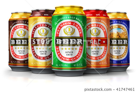 Set of beer cans isolated on white background - Stock Illustration