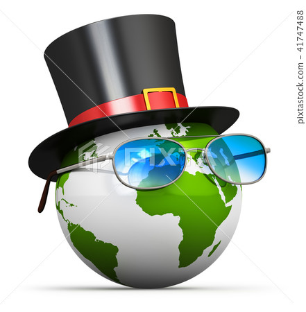 Earth globe with cylinder hat and eyeglasses 41747488