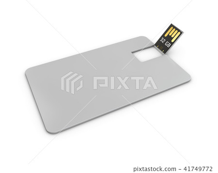 Blank white plastic wafer usb card mockup, 3d Illustration. Visiting flash drive namecard mock up 41749772