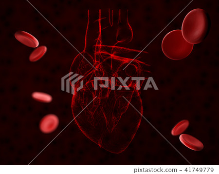 Isolated x-ray red human heart 3d illustration on black background 41749779