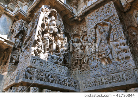 Ornate wall panel Hoysaleshwara temple, Halebidu  41750844