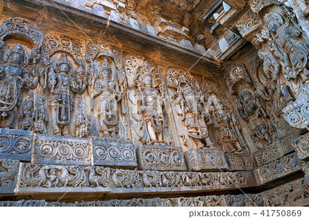 Ornate wall, Hoysaleshwara temple, Halebidu 41750869