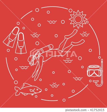 Mask, snorkel, flippers, sun, fish, scuba diver Mask, snorkel, flippers, sun, fish, scuba diver 41752015
