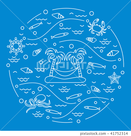 octopus, fish, island with palm trees and a octopus, fish, island with palm trees and a 41752314