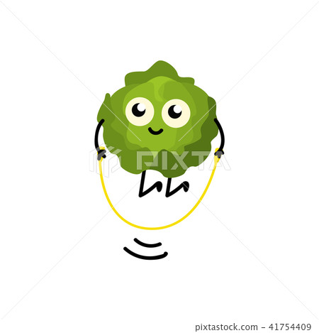 Brussels sprouts jumping rope with pleasure and fun isolated on white background. 41754409