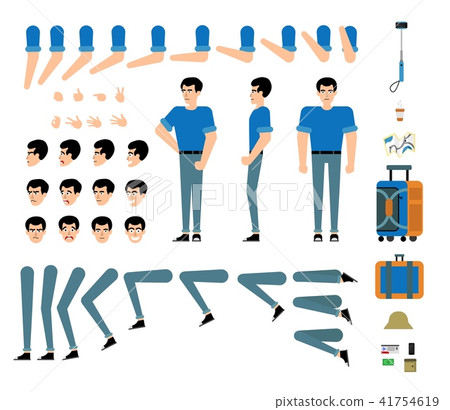 Traveller male character creation set - isolated kit of various body parts, hair colors, hand 41754619