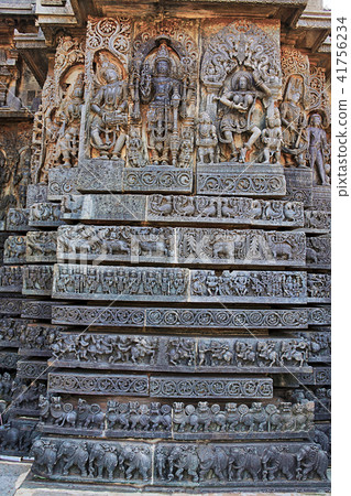 Ornate wall panel, Hoysaleshwara temple, Halebidu 41756234