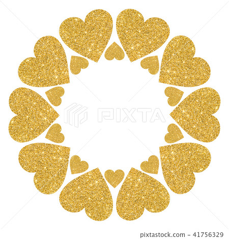 Round frame of golden shiny hearts on a white background Round frame of golden shiny hearts on a white background 41756329