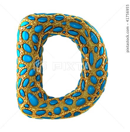 Golden shining metallic 3D with blue glass symbol capital letter D - uppercase isolated on white. Golden shining metallic 3D with blue glass symbol capital letter D - uppercase isolated on white. 41756955
