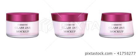 Realistic white glass jar with purple plastic lid for cosmetics - body cream, butter, scrub Realistic white glass jar with purple plastic lid for cosmetics - body cream, butter, scrub 41758277