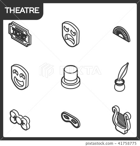 Theatre outline isometric icons 41758775