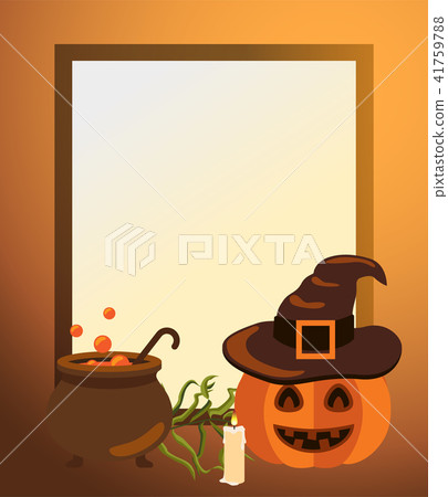 Halloween Frame with Pumpkin in Hat, Old Cast Vat 41759788